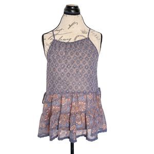 Xhilaration Womens Blouse Size Medium Floral Bohemian Boho Tunic Tassel Ruffle